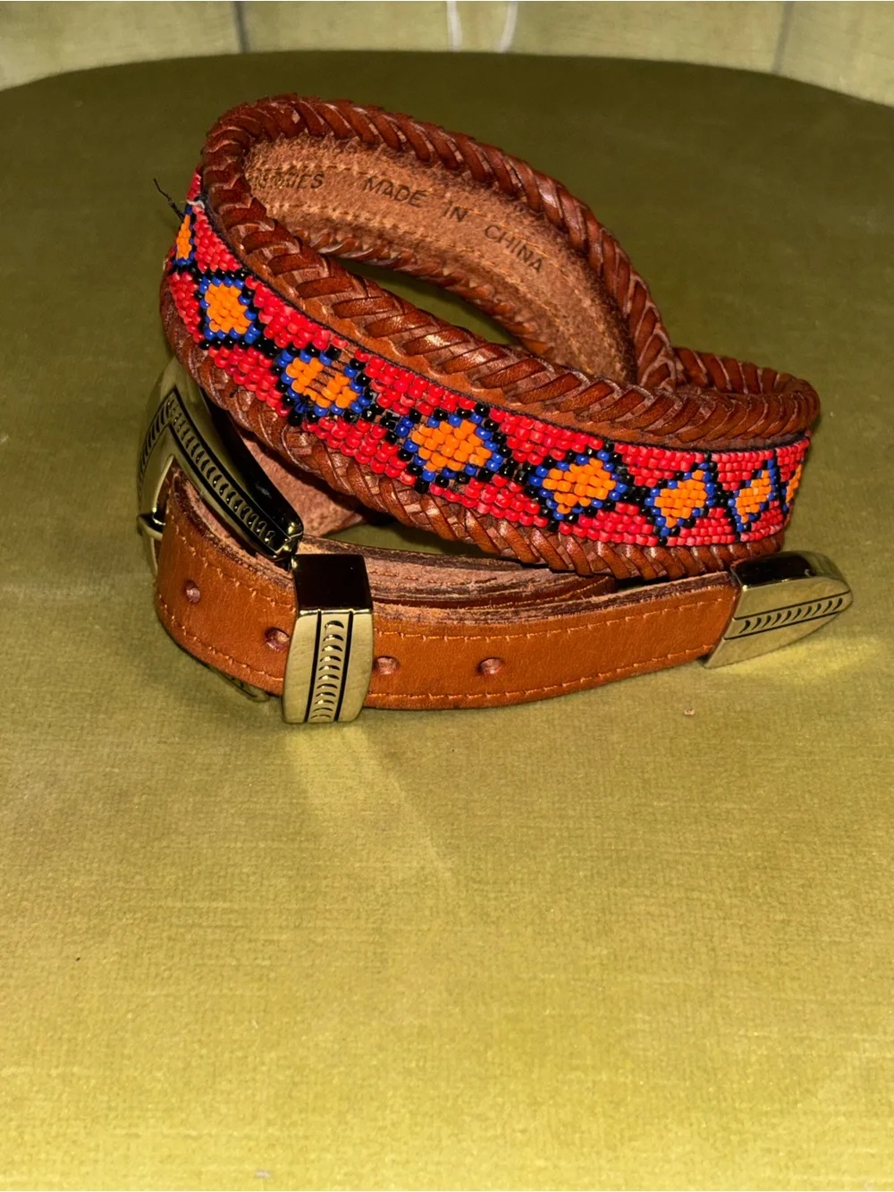 New Gammon Shire Bead Western Belt Cowboy Full Grain Leather Removable Buckle XS